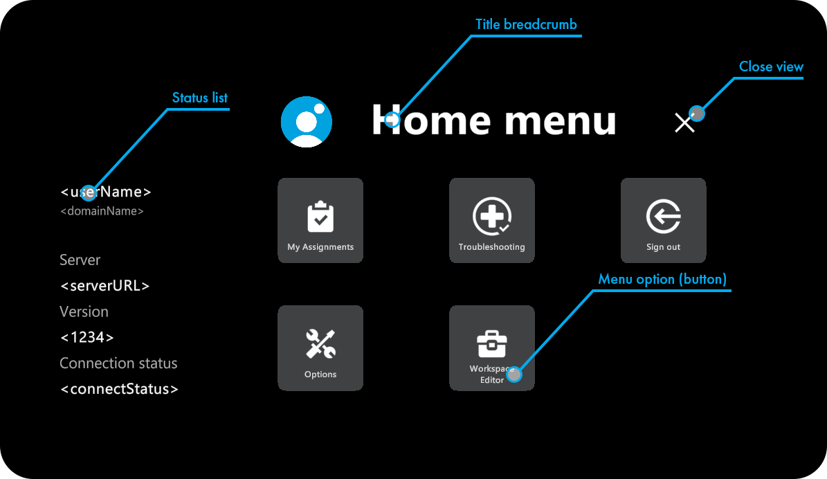 Example of the Home Menu from product documentation © Upskill